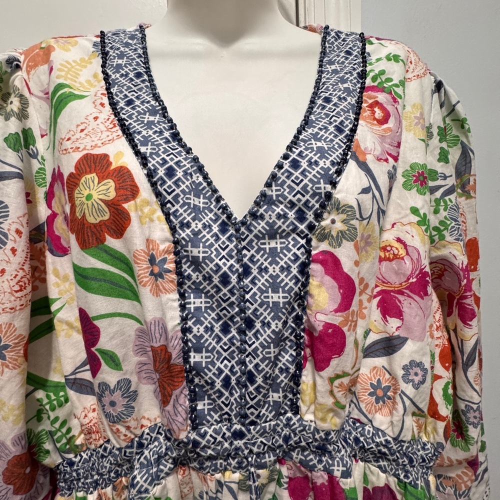 Kaktus Cream Long Sleeve Sundress with V-Neck size xl - Picture 2 of 9